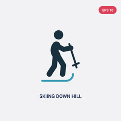 two color skiing down hill vector icon from sports concept. isolated blue skiing down hill vector sign symbol can be use for web, mobile and logo. eps 10
