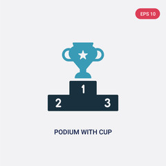 two color podium with cup vector icon from sports concept. isolated blue podium with cup vector sign symbol can be use for web, mobile and logo. eps 10