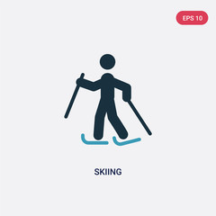 two color skiing vector icon from sports concept. isolated blue skiing vector sign symbol can be use for web, mobile and logo. eps 10