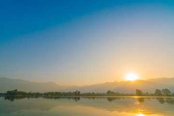 Sunrise on Dal lake, Kashmir India .