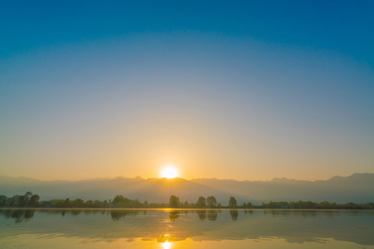 Sunrise on Dal lake, Kashmir India .