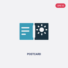 two color postcard vector icon from summer concept. isolated blue postcard vector sign symbol can be use for web, mobile and logo. eps 10