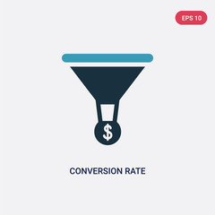 two color conversion rate optimization vector icon from technology concept. isolated blue conversion rate optimization vector sign symbol can be use for web, mobile and logo. eps 10