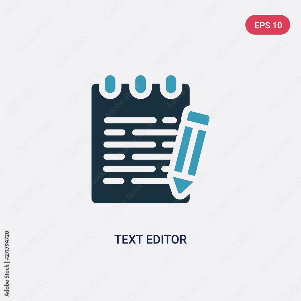 Poster two color text editor vector icon from technology concept. isolated blue text editor vector sign sym