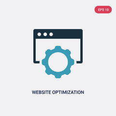 two color website optimization vector icon from technology concept. isolated blue website optimization vector sign symbol can be use for web, mobile and logo. eps 10