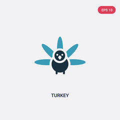 two color turkey vector icon from thanksgiving concept. isolated blue turkey vector sign symbol can be use for web, mobile and logo. eps 10