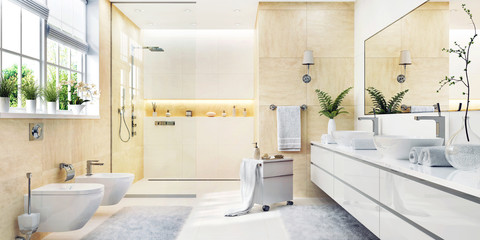 Modern bathroom in beige color