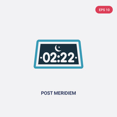 two color post meridiem vector icon from time and date concept. isolated blue post meridiem vector sign symbol can be use for web, mobile and logo. eps 10