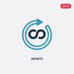 two color infinite vector icon from time management concept. isolated blue infinite vector sign symbol can be use for web, mobile and logo. eps 10