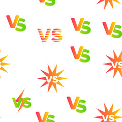 VS Abbreviation, Versus Vector Color Icons Seamless Pattern. VS Phrase In Comic Style Linear Symbols Pack. Letters In Speech Bubble. Confrontation, Fighting And Sports Competition Illustrations