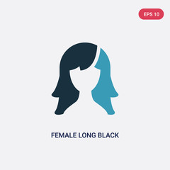 two color female long black hair vector icon from woman clothing concept. isolated blue female long black hair vector sign symbol can be use for web, mobile and logo. eps 10