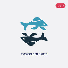 two color two golden carps vector icon from animals concept. isolated blue two golden carps vector sign symbol can be use for web, mobile and logo. eps 10