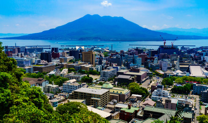 Fototapeta na wymiar landscape of Kagoshima city and Sakurajima island in Kagoshima Japan 