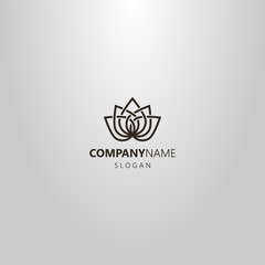 black and white simple vector abstract line art logo of single line lotus bloom