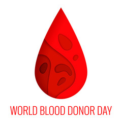 World donor day - 14 June - paper cut style poster. Blood donation and medical healthcare concept with abstract red drop. Vector illustration EPS 10.