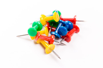 set of colorful push pins isolated on white background.