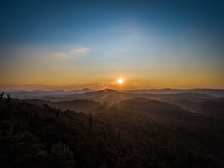 Obraz premium The stork's view point is a sandstone elevation, with the slightest remains of a rocky castle, the 6-meter-high rocky sandstone mound is the top of the hill. The peak provides a good view of nature.
