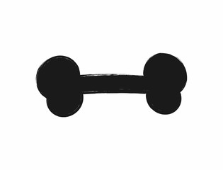 Silhouette bone for dog drawn by hand with a rough brush. Grunge icon, silhouette, logo. Paint, sketch, watercolor, graffiti.