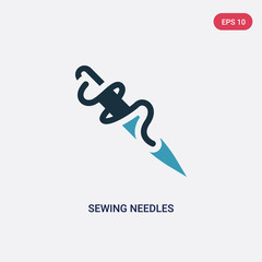 two color sewing needles vector icon from sew concept. isolated blue sewing needles vector sign symbol can be use for web, mobile and logo. eps 10