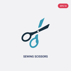 two color sewing scissors vector icon from sew concept. isolated blue sewing scissors vector sign symbol can be use for web, mobile and logo. eps 10