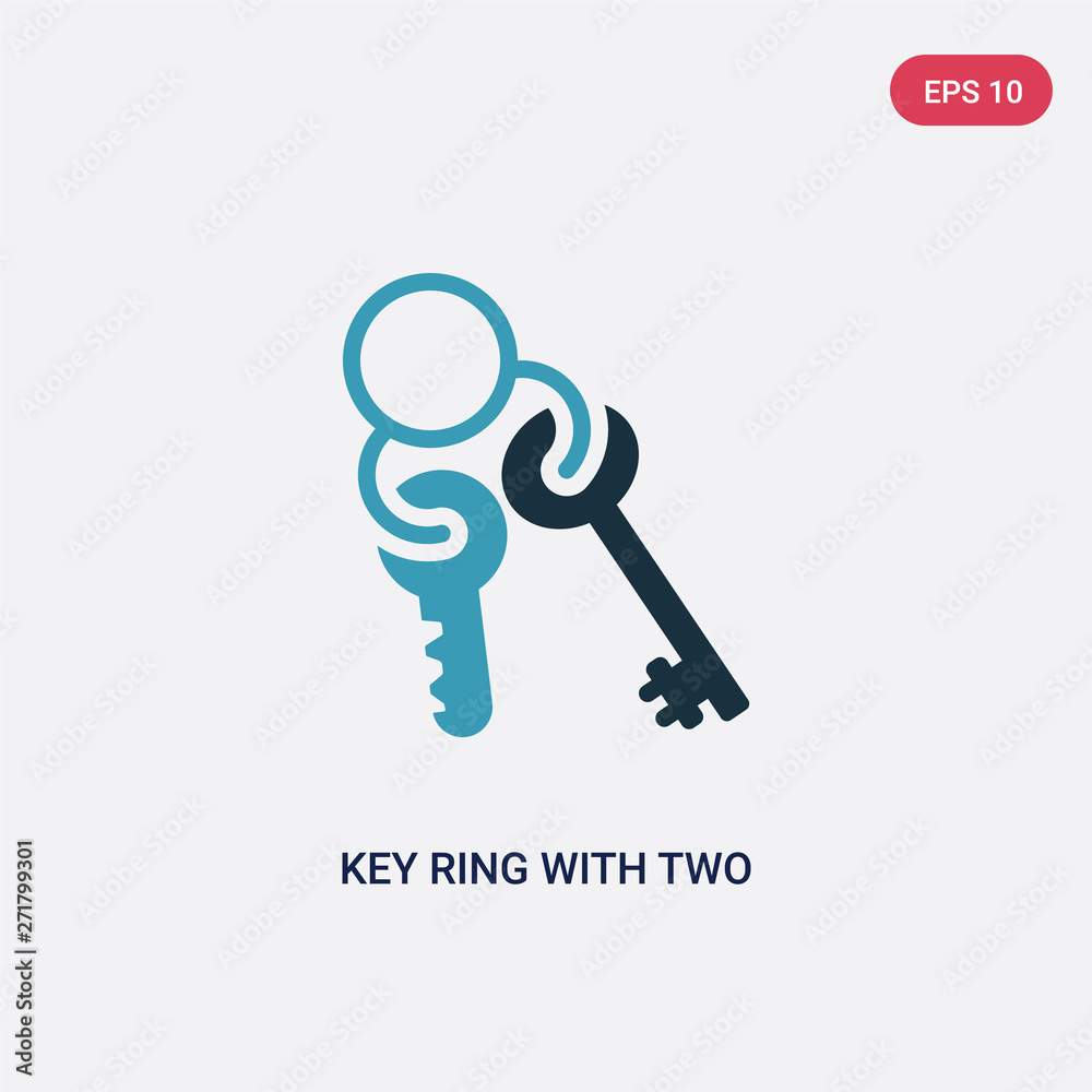 Poster two color key ring with two keys vector icon from tools and utensils concept. isolated blue key ring