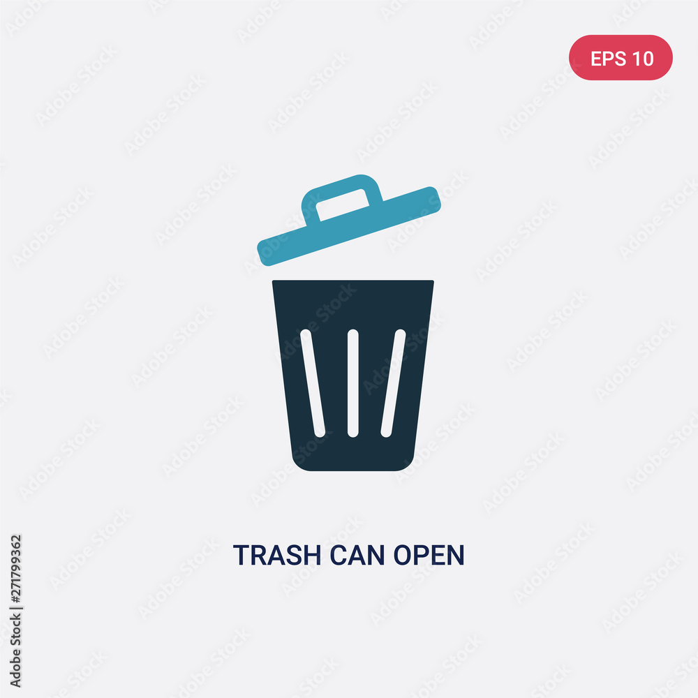 Poster two color trash can open vector icon from tools and utensils concept. isolated blue trash can open v