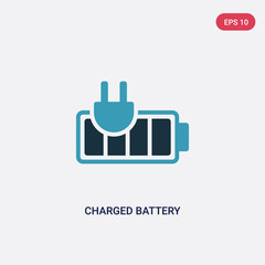 Obraz premium two color charged battery vector icon from tools and utensils concept. isolated blue charged battery vector sign symbol can be use for web, mobile and logo. eps 10