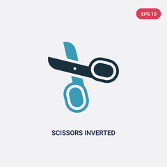 two color scissors inverted view vector icon from tools and utensils concept. isolated blue scissors inverted view vector sign symbol can be use for web, mobile and logo. eps 10