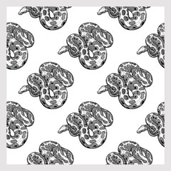 Seamless pattern of hand drawn sketch style pythons isolated on white background. Vector illustration.