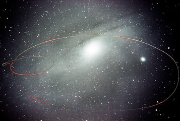 Andromeda located next to our galaxy with an interstellar particle accelerator