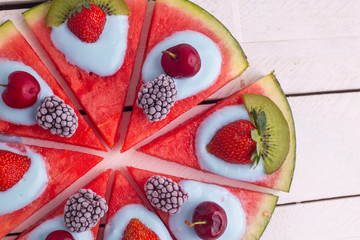 vegetarian pizza of watermelon and other fruits