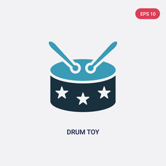 two color drum toy vector icon from toys concept. isolated blue drum toy vector sign symbol can be use for web, mobile and logo. eps 10