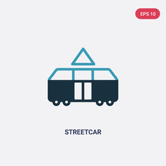 two color streetcar vector icon from transport concept. isolated blue streetcar vector sign symbol can be use for web, mobile and logo. eps 10