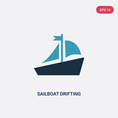 two color sailboat drifting vector icon from transport concept. isolated blue sailboat drifting vector sign symbol can be use for web, mobile and logo. eps 10