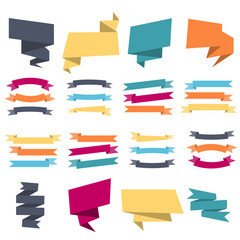 Empty geometric ribbon and banners set vector illustration