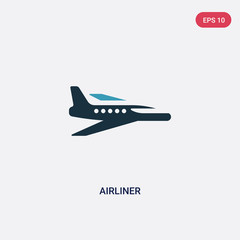 two color airliner vector icon from transport-aytan concept. isolated blue airliner vector sign symbol can be use for web, mobile and logo. eps 10