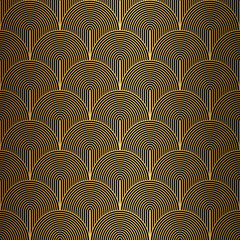 Art-Deco-Muster. Nahtloser Schwarz- und Goldhintergrund.