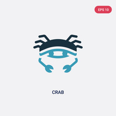 two color crab vector icon from travel 2 concept. isolated blue crab vector sign symbol can be use for web, mobile and logo. eps 10