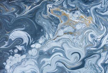 Fototapeta premium Marble abstract acrylic background. Blue marbling artwork texture. Agate ripple pattern.
