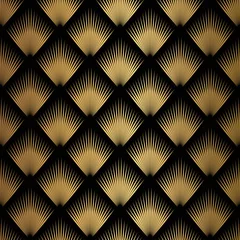 Behang Art deco Art Deco-patroon. Naadloze zwarte en gouden achtergrond.