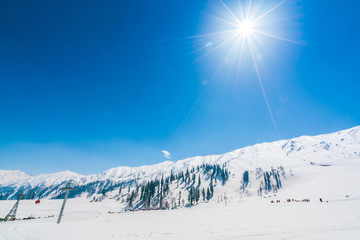 Beautiful  snow covered mountains landscape Kashmir state, India .