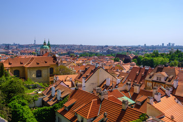 Tile roofs of the old city. Prague, Czech republic
