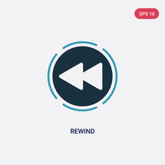 two color rewind vector icon from user interface concept. isolated blue rewind vector sign symbol can be use for web, mobile and logo. eps 10