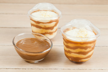 tasty dessert made with milk, arequipe and cheese - panna cotta