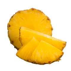 heap of slices of pineapple isolated on white background