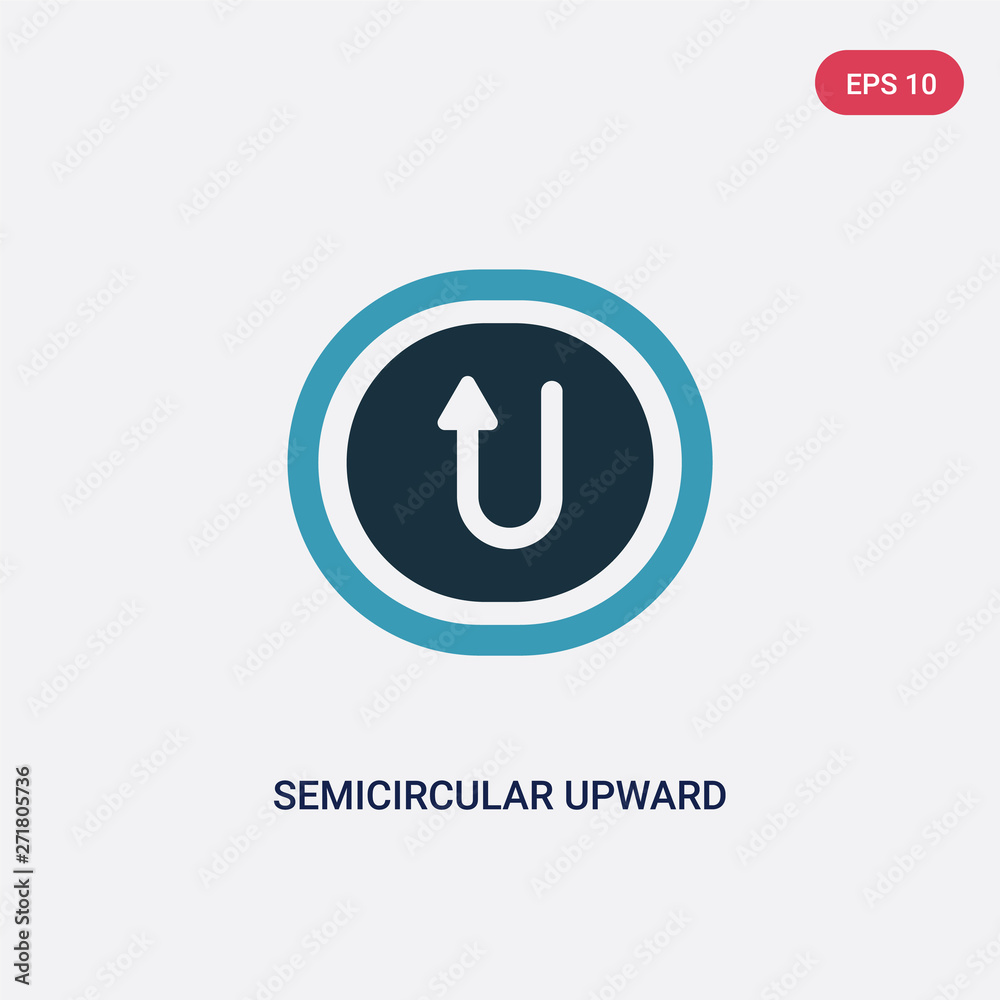 Poster two color semicircular upward arrow vector icon from user interface concept. isolated blue semicircu