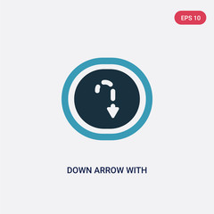 two color down arrow with broken lines vector icon from user interface concept. isolated blue down arrow with broken lines vector sign symbol can be use for web, mobile and logo. eps 10