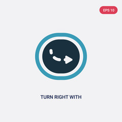 two color turn right with broken line vector icon from user interface concept. isolated blue turn right with broken line vector sign symbol can be use for web, mobile and logo. eps 10