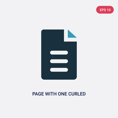 two color page with one curled corner vector icon from user interface concept. isolated blue page with one curled corner vector sign symbol can be use for web, mobile and logo. eps 10