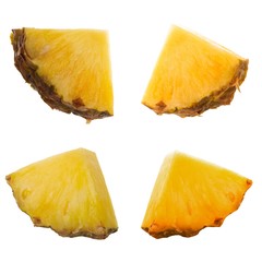 set of slices of pineapple isolated on white background